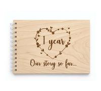 Wooden Engraved Scrapbook A5 (23 x 16 cm) - 1 Year 'Our Story So Far' Memory Book - 1st Paper Anniversary Keepsake for Boyfriend, Girlfriend, Him, Her, Couples - 40 Page Photo Album