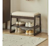 Wooden Entryway Bench with Cushioned Seat - Farmhouse Shoe Rack Bench with Shelves for Living Room, Hallway, Bedroom