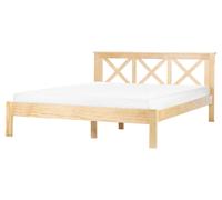 Beliani Bed Pine Wood Tannay 160 X 200 Cm (Eu King Size) Light Brown