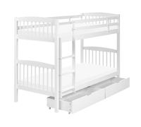 Wooden EU Single Size Bunk Bed with Storage White REVIN