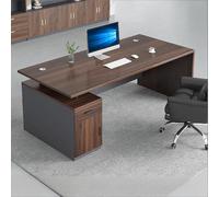 Wooden Executive Desk, Modern Office Desk with Drawer and Cabinet, Computer Desk with Cable Management for Studying, Working, Reading, Gaming