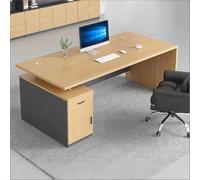Wooden Executive Desk, Modern Office Desk with Drawer and Cabinet, Computer Desk with Cable Management for Studying, Working, Reading, Gaming