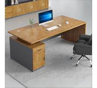 Wooden Executive Desk, Modern Office Desk with Drawer and Cabinet, Computer Desk with Cable Management for Studying, Working, Reading, Gaming