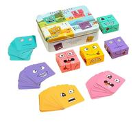 Wooden Expressions Blocks Toy Face Changing Cube Game Face Pattern Building Blocks Wooden Matching Puzzle Game Cubes Building Blocks Game Educational Montessori Toys Gift for Kids (B)