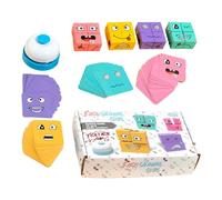 ＡＷＨＡＯ Wooden Expressions Toy Face Changing Cube Game Face Pattern Building Blocks Wooden Matching Puzzle Game Cubes Building Blocks Game Educational Montessori Toys Christmas Birthday Gift for Kids