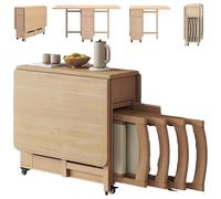 Wooden Extendable Dining Table Set with 4 Chairs, Space Saving Drop Leaf Design for Home Living Room Restaurant