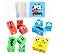 Wooden Face Changing Cube Game,16 Block Expression Puzzle with 64 Challenge Cards,Montessori Educational Toy for Kids, Fun Family Matching Game for Logic & Social Skills Development