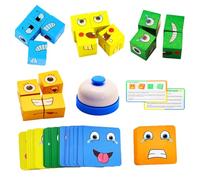 Wooden Face Changing Magic Cube Game, 3D Puzzle Face-Changing Blocks Game with Bell and Tin, Funny Face Change Travel Party Board Games for Kids Adults Family Children 3+ year olds