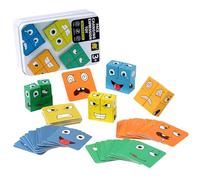 Wooden Face Changing Magic Cube Game, Expression Puzzle Building Blocks Pattern Matching Game, Educational Puzzles Toy Board Games for Kids and Adults with Bell