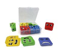 Wooden Face Changing Magic Cube Game, MYLERCT Expression Puzzle Building Blocks Pattern Matching Game, with 64 Expression Cards, Puzzles Toy Board Games for Kids and Adults