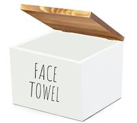 Wooden Face Towel Holder Box - Disposable Face Cloth Storage Organizer with Lid - Facial Towelette & Wipe Holder for Bathroom Vanity - Elegant Wood Tissue Dispenser for Makeup Remover (White)