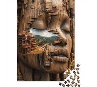 Wooden Face with Mountain View 1000-Piece Jigsaw Puzzle for Adults, 70x50cm/1000pcs; Low-dust White Cardboard Pieces; for Quiet Focus at Your Own Pace