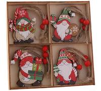 Wooden Faceless Old Man Christmas Ornaments Set Of 12 Engraved for Red | Crafted from natural wood minimalist faceless old man design and detailed engraved patterns in red for festive decor