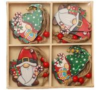 Wooden Faceless Old Man Ornament Set of 12 with Engraved Tree Designs for Traditional Christmas Decor (I)