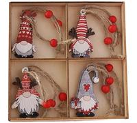 Wooden Faceless Old Man Ornament Set of 12 with Intricate Engraved Cut Tree Patterns for Holiday Decoration (C)