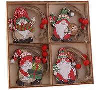 Wooden Faceless Old Man Pendant Set of 12 with Fine Engraved Cutting for Traditional Christmas Tree Decorations (A)
