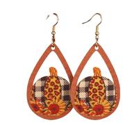 Wooden Fall Earrings Handmade Thanksgiving Turkey Pumpkin Hamburg Dangle Drop Earrings for Women Jewelry, Wood, No Gemstone