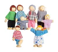 Wooden Family Dolls - 8Pcs Bendable Figures Poseable Characters Play Set | Pretend Toys For Preschool Nursery Kids School Boys Girls Home
