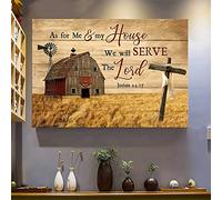 Wooden farm house with the Cross As for me and my house we will serve the Lord Jesus Landscape Canvas Print Wall Art