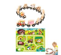 Wooden Farm Train Set,Children's Toy Vehicle Play Set - Tabletop Pretend Play Vehicle Game for Boys Family Toddler Friends Young Children