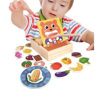 Wooden Feeding Set - 2 Stage Activity, Beachwood Play Pieces, Waterbased Painted Finish, Rounded Edge Crafting | Cutting Produce Shapes Then Serving Character For Imaginative Learning