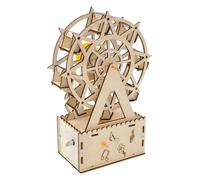 Wooden Ferris Wheel Music Box - Creative Rotation Model Kit, Mechanical Sound Sculpture | DIY Assembly Craft Project | Decorative Desktop Ornament Present For Teenager Grownup Festive Season