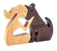Wooden Figure Dog Statue Wooden Pet Carvings Sculptures Decoration Dog and Human Thanksgiving Crafts Abstract Creative Wood Carving Ornaments