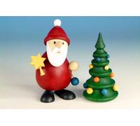 Wooden Figure Santa Claus With Christmas Tree HxB 9.3x6Cm New Seiffen Erzgebirge