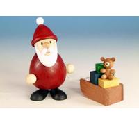 Wooden Figure Santa Claus with Gift Sled HxWxD 9.3x6x5.1cm NEW Seiffen
