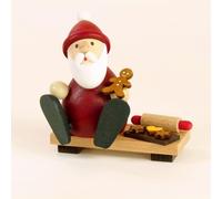 Wooden Figure Santa Claus With Gingerbread On Bench HxB 9X9.5Cm New Seiffen