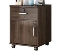 Wooden Filing Cabinet with Lock, One Drawer and Door, Small Office Storage, Slide-Out Wheels for Organizing Files and Documents