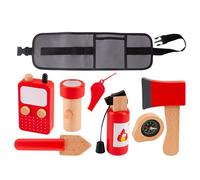 Wooden Firefighter Toy Set - Inspires Imagination & Career Play, Solid Timber Tools + Fabric Storage Bag, 24cm Compact Kit, Educational roleplayy Props - for toddlerr Boys Girls & Halloween Costume
