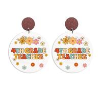Wooden First Day of School Grade Earrings Cute Round Teachers Students Earrings Back to School Teacher Appreciation Gifts, Wood, No Gemstone