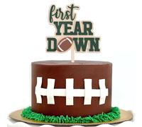 Wooden First Year Down Cake Topper - Football 1st/First Birthday Party Decorations,Football 1st Birthday Cake Topper,Sport Party Cake Smash (topper-1)