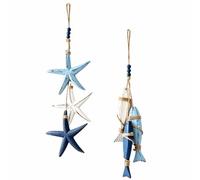 Wooden Fish And Starfish Wall Decor With Nautical Rope