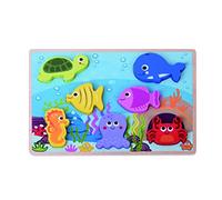 Wooden Fish Ocean Chunky Puzzle - 7 Colourful Pieces - for Children Toddlers 1 year 12 months+ and above - Bold design and bright colours Sea Marine Life scene