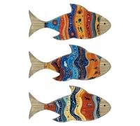 Wooden Fish Wall Decor - Rustic Coastal Tropical Fish Ornaments, Vintage Beach Wall Art for Pool Area, Bedroom Living Room Kitchen Nursery, School Outdoor, Home Nautical Decor Set