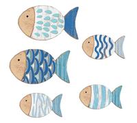 Wooden Fish Wall | Wood 3-piece Set 5-pieces Sets 6-pieces Sets | Hanging Fish Wall Art With Rope Adhesive Walls Art Coastal Style | Versatile Coastal Decor For Bedroom Living Room Bathroom