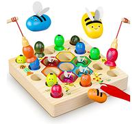 Wooden Fishing Game Toy 2 3 4 5 Year Old Boy Girl Gifts | Bee Magnetic Fishing Game Montessori Toys 2 In1 Wooden Kids Fishing Learning Educational Toys | Motor Skills Toddler Toys