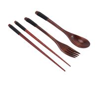 Wooden Flatware Set, Portable Set Chopsticks Spoon Fork Tableware Dinnerware with Black Twining Thread