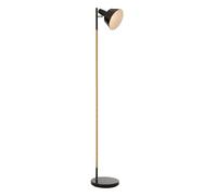 Wooden Floor Lamp With Pivoting Black Shade, Minimalist Floor Standing Light, Adjustable Slim Reading Lamp Premier Housewares Black One Size