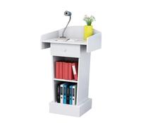 Wooden Floor-Standing Podium Stand for Lectures Conferences Churches & Auditoriums - Stylish White Reception Desk for Presentations & Public Speaking
