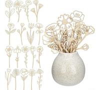 Wooden Floral Decor Set, 18 Unique Designs for DIY Home Garden Arrangements, Hollow Flower Pieces, 16 cm, White Wood Material(181)