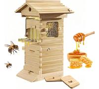 Wooden Flow Hive Beehive Starter Kit,Self-Flowing Frame Complete Bee hives Box with Observation Window & Honey Spout,Carpenter Bee House,for Garden Pollinators