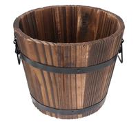 Wooden Flower Pots Whiskey Barrel Planter Round Garden Flower Pot Large Plant Pot for Indoor Outdoor Patio (Brown) 19x14x15cm