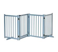 PawHut Wooden Dog Gate, Dog Fence Indoor, 80 cm Tall Freestanding Pet Gate for Small and Medium Dogs with 4 Panels, 2 Support Feet, Blue-Grey Blue