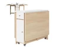 Wooden Folding Dining Table,1.2-1.6M Expandable, Height: 74cm, 360° Silent Casters + Anti-Slip Foot Pads,Hidden Storage Drawer,for Family Small Space Use,150×80×74,B