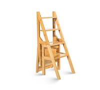 Wooden Folding Ladder Chair 4Step MultiFunctional Stool for Home & Kitchen Portable DualUse Step Stool for Easy Access and Convenience