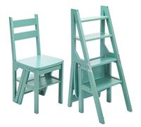 Wooden Folding Ladder Chair - Convertible Display Stool & Step Stool - Space Saving Home Storage Shelf - Stylish and Functional Design for Any Room