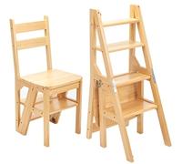 Wooden Folding Ladder Chair - Convertible Display Stool & Step Stool - Space Saving Home Storage Shelf - Stylish and Functional Design for Any Room